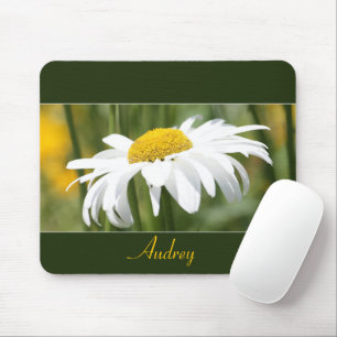 Tapis De Souris Or Vert Et Fleurs Blanches