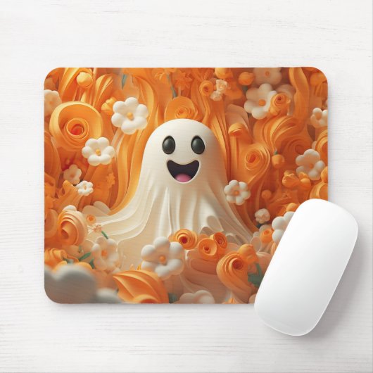 Tapis De Souris Orange 3D et fantôme blanc (Avec souris)