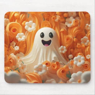 Tapis De Souris Orange 3D et fantôme blanc
