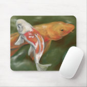 Tapis De Souris Orange and White Koi with Mossy Stones Pastel Art (Avec souris)