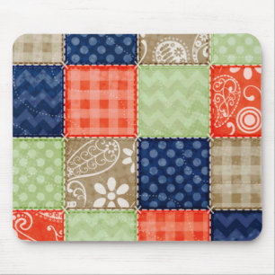 Tapis De Souris Orange, Bleu, Brown et Sage Vert Patchwork