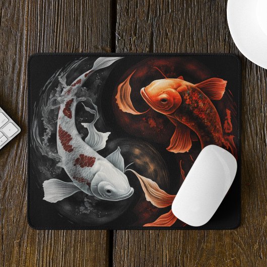 Tapis De Souris Orange Et Blanc Lucky Koi Poisson Japon Art
