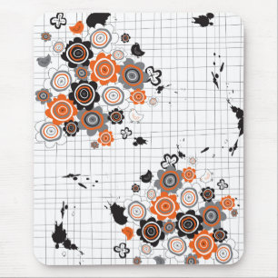 Tapis De Souris Orange Fleurs Chicks Grunge Ink Blots Doodles Kid
