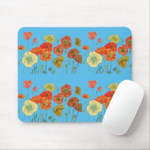 Tapis De Souris Orange Jaune Rouge Poppies fleurs fleurie Souris P