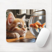 Tapis De Souris Orange Kitten regarde un poisson rouge (Avec souris)
