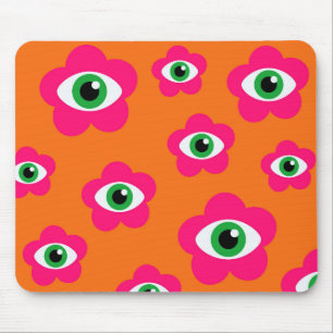 Tapis De Souris Orange&Pink Evil Fleurs Oeil Souris Pad