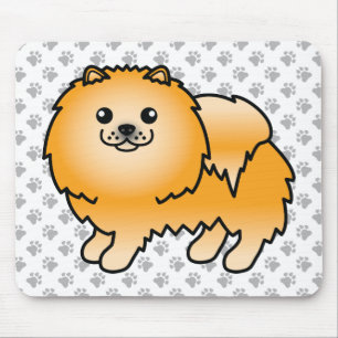 Tapis De Souris Orange Poméranien mignon dessin animé Chien & Pâte