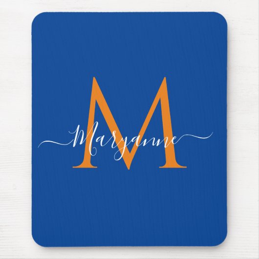Tapis De Souris Orange & teal Personalized Monogram Blue Recipes (Devant)