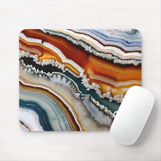 Tapis De Souris Orange Terracotta Blanc Black Blue Agate Géode (Avec souris)