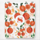 Tapis De Souris Orange tropical et Motif Feuille Monogrammé (Devant)
