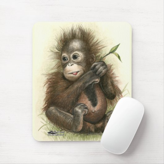 Tapis De Souris Orangutan Baby With Leaves (Avec souris)