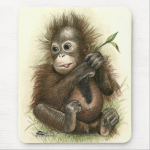 Tapis De Souris Orangutan Baby With Leaves
