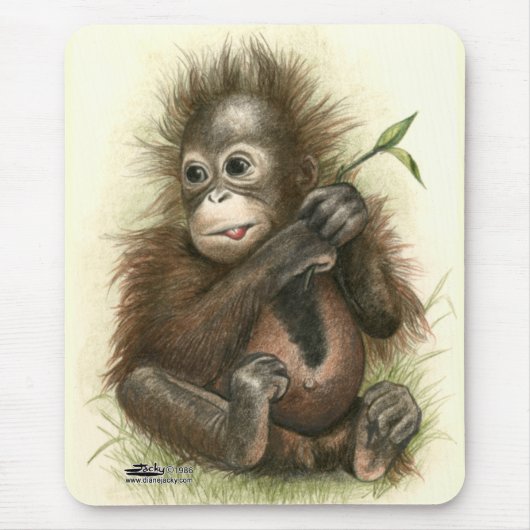 Tapis De Souris Orangutan Baby With Leaves (Devant)