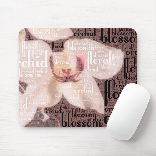 Tapis De Souris Orchidée Floral Blossom Word Cloud (Avec souris)