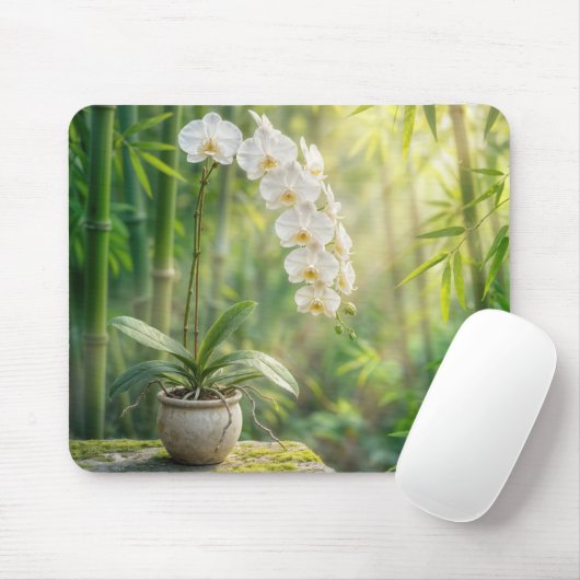 Tapis De Souris Orchidées blanches et bambou (Avec souris)
