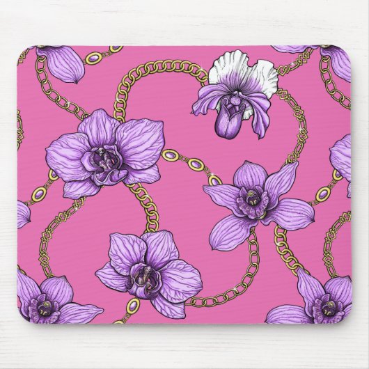 Tapis De Souris Orchidées et chaînes, violet et rose (Devant)
