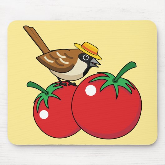 Tapis De Souris Organic lover Sparrow Eating Red Tomato (Devant)