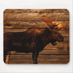 Tapis De Souris orignaux en bois de taureau de faune affligés par