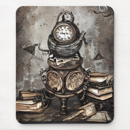 Tapis De Souris Ornate Steampunk Cauldron Spell Books and Clocks (Devant)
