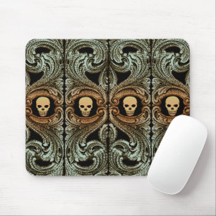 Tapis De Souris Ornement Vert Goth Sage Avec Crâne