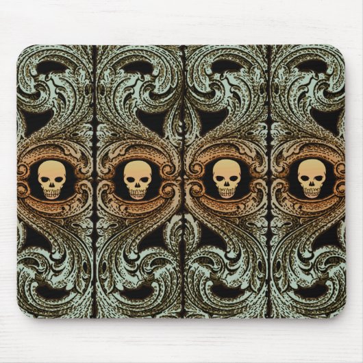 Tapis De Souris Ornement Vert Goth Sage Avec Crâne (Devant)