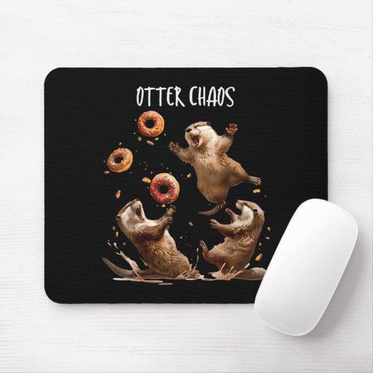 Tapis De Souris Otter Chaos Funny Bagel Fighting Sea Otters Pun An (Avec souris)