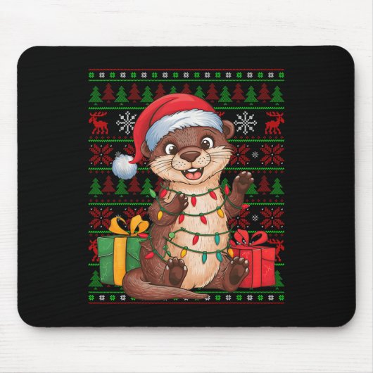 Tapis De Souris Otter Xmas Lights Ugly Santa Hat Otter Christmas  (Devant)