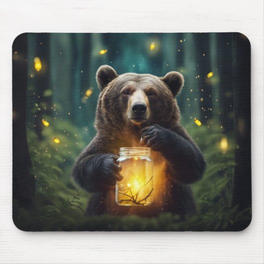 Tapis De Souris Ours Avec Les Lucioles En Jar (Devant)
