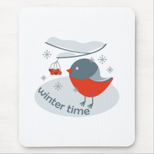 Tapis De Souris Ours d'hiver et baies de raies rouges