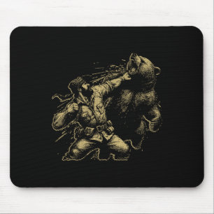 Tapis De Souris Ours Drôle Homme Punching Ours Retro Chasse Vintag