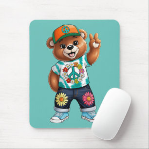 Tapis De Souris Ours en peluche avec tenue paisible décontractée 1