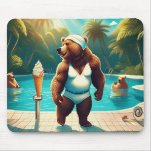 Tapis De Souris Ours Grizzly À La Piscine
