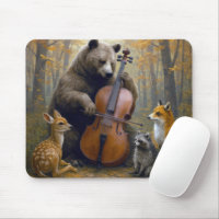 Ours jouant du violoncelle dans les bois d'automne