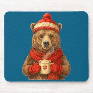 Tapis De Souris Ours mignon avec chapeau de Père Noël amateur de c