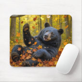 Tapis De Souris Ours Noir Dans Les Feuilles Automnes (Avec souris)