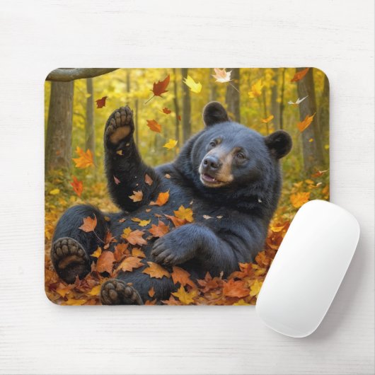 Tapis De Souris Ours Noir Dans Les Feuilles Automnes (Avec souris)