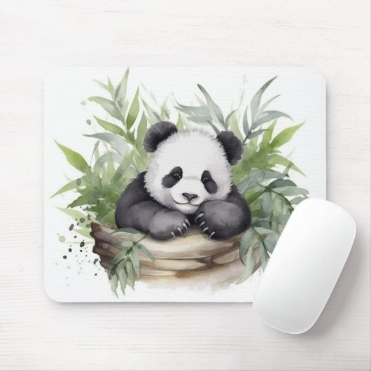 Tapis De Souris Ours Panda Dans Panier Bambou (Avec souris)