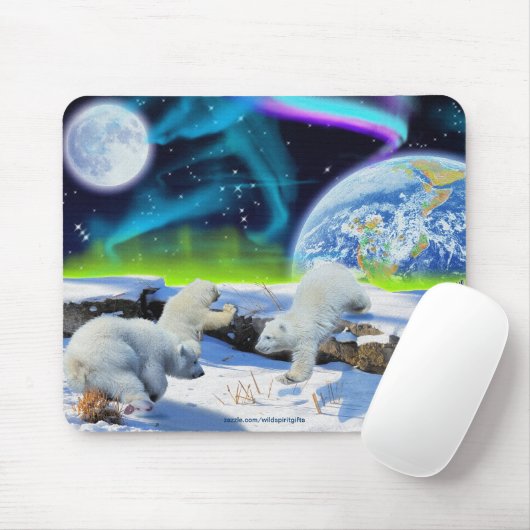 Tapis De Souris Ours Polaire & Aurora Borealis Art Mousepad (Avec souris)