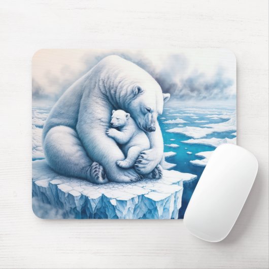Tapis De Souris Ours polaire avec son petit sur un glacier (Avec souris)