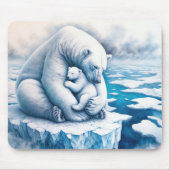 Tapis De Souris Ours polaire avec son petit sur un glacier (Devant)