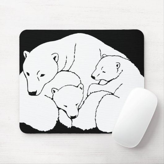 Tapis De Souris Ours Polaire & Cubs Mousepad Faune Art Mousepad (Avec souris)