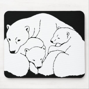 Tapis De Souris Ours Polaire & Cubs Mousepad Faune Art Mousepad
