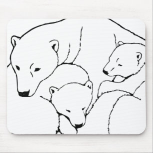 Tapis De Souris Ours Polaire & Cubs Mousepad Ours Twin Art Mousepa