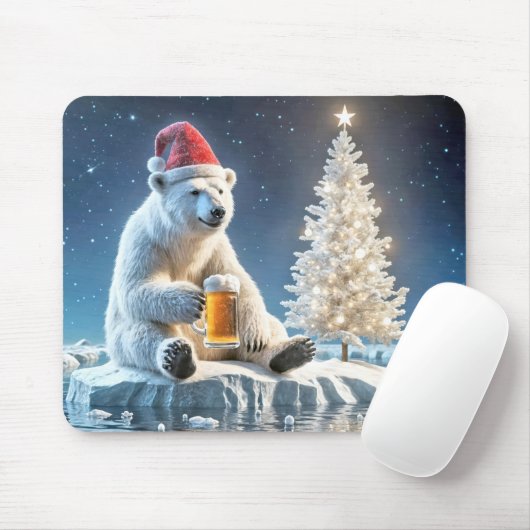 Tapis De Souris Ours Polaire De Noël Avec Bière (Avec souris)
