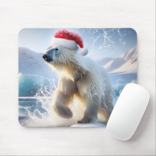 Tapis De Souris Ours polaire de Noël avec Casquette Père Noël