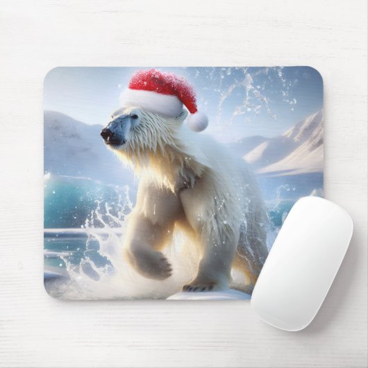 Tapis De Souris Ours polaire de Noël avec Casquette Père Noël (Avec souris)