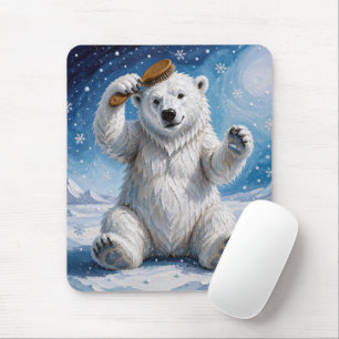 Tapis De Souris Ours polaire utilisant une brosse à cheveux