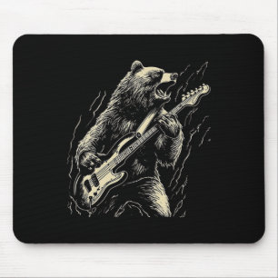 Tapis De Souris Ours Rétro Jouer Basse Guitare Ours Guitariste Mus