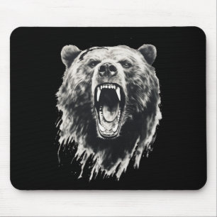 Tapis De Souris Ours Vintage Ours Grizzly En colère Randonnée Camp
