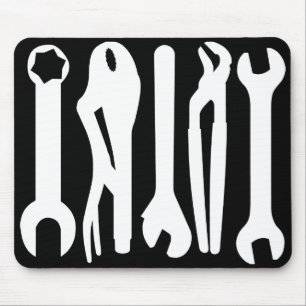 Tapis De Souris Outils - Blanc sur noir